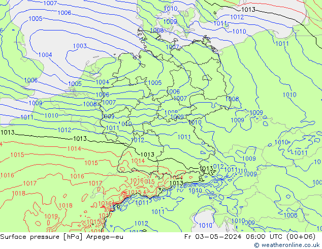 地面气压 Arpege-eu 星期五 03.05.2024 06 UTC