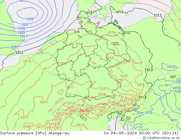 地面气压 Arpege-eu 星期六 04.05.2024 00 UTC