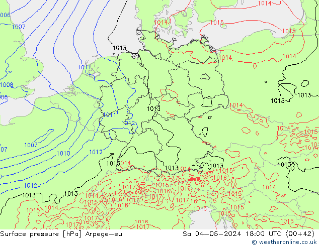Atmosférický tlak Arpege-eu So 04.05.2024 18 UTC