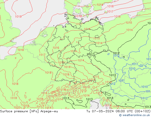 Surface pressure Arpege-eu Tu 07.05.2024 06 UTC