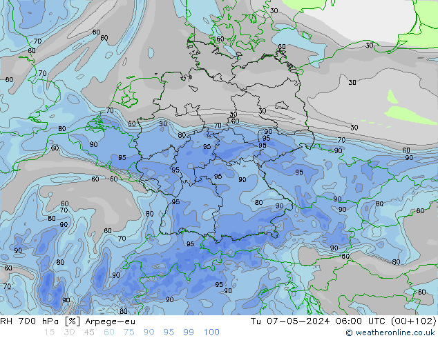 700 hPa Nispi Nem Arpege-eu Sa 07.05.2024 06 UTC