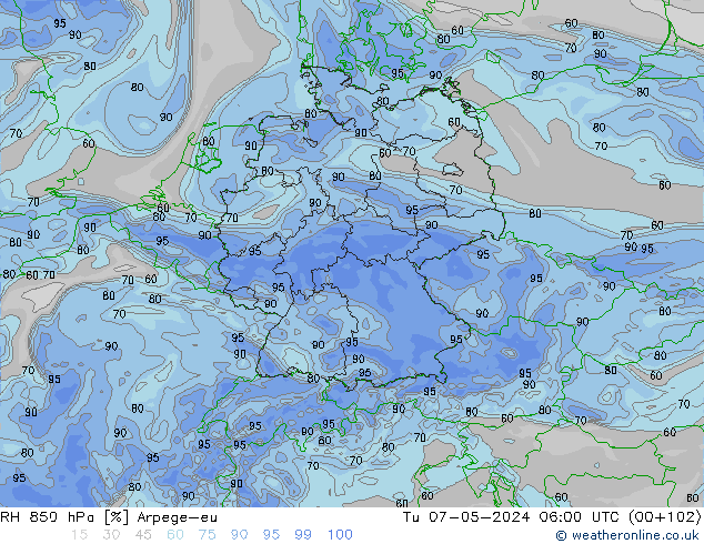 RH 850 hPa Arpege-eu Di 07.05.2024 06 UTC