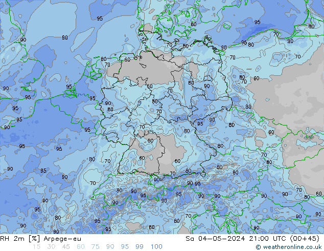 Humidité rel. 2m Arpege-eu sam 04.05.2024 21 UTC