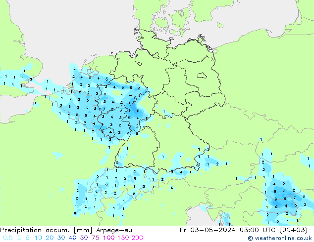 Precipitation accum. Arpege-eu Fr 03.05.2024 03 UTC