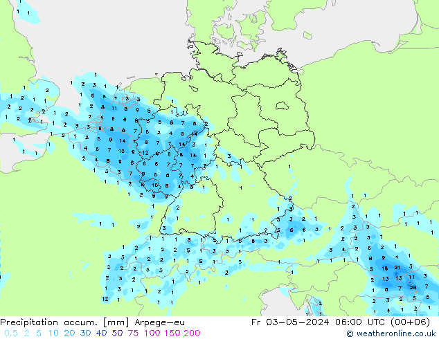 Precipitation accum. Arpege-eu 星期五 03.05.2024 06 UTC