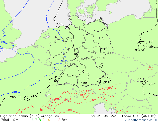 High wind areas Arpege-eu So 04.05.2024 18 UTC