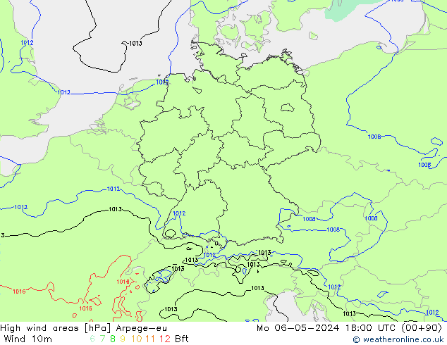 High wind areas Arpege-eu  06.05.2024 18 UTC