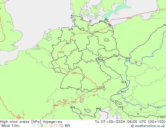 High wind areas Arpege-eu  07.05.2024 06 UTC