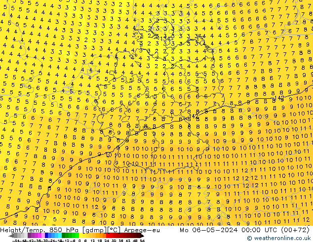 Height/Temp. 850 hPa Arpege-eu  06.05.2024 00 UTC