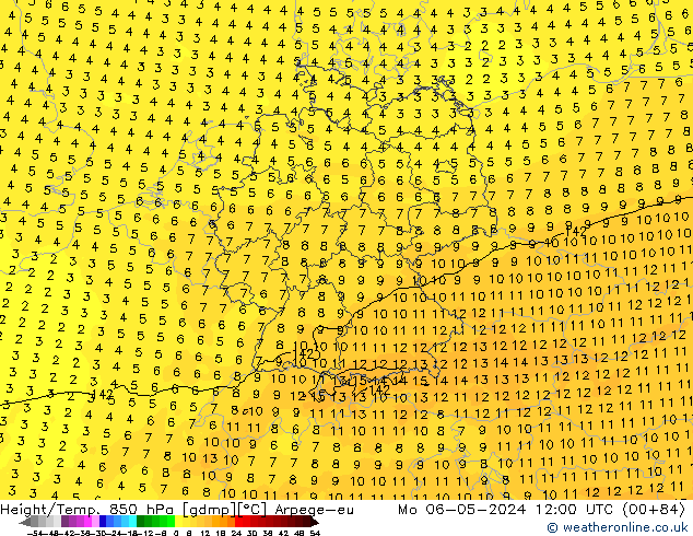 Height/Temp. 850 hPa Arpege-eu Po 06.05.2024 12 UTC