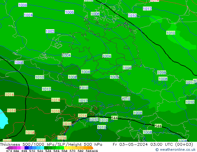 500-1000 hPa Kalınlığı Arpege-eu Cu 03.05.2024 03 UTC