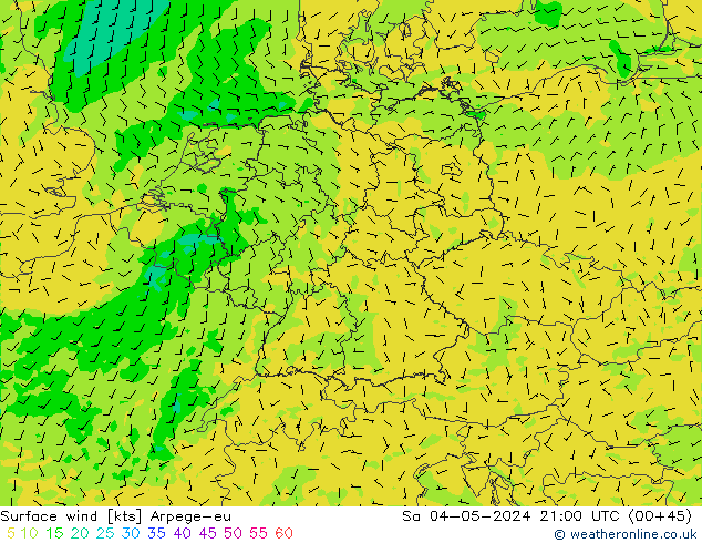 Surface wind Arpege-eu Sa 04.05.2024 21 UTC