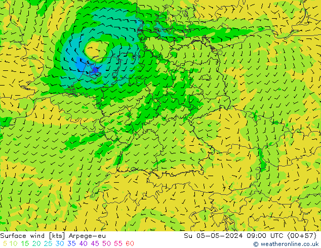 Surface wind Arpege-eu Su 05.05.2024 09 UTC
