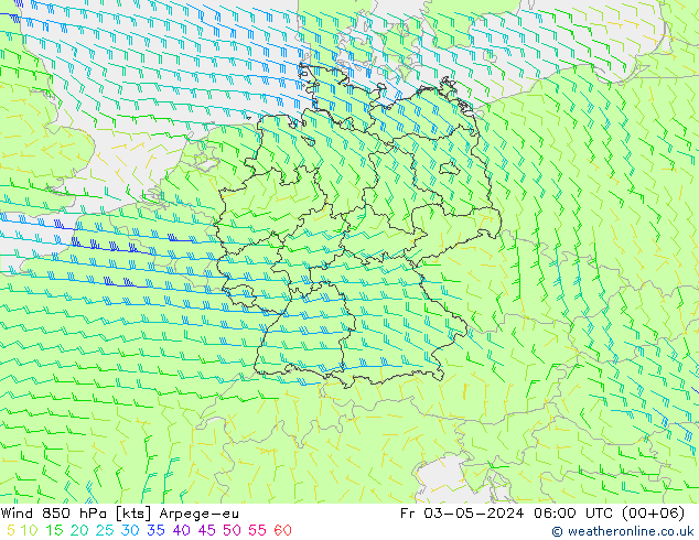 Wind 850 hPa Arpege-eu Fr 03.05.2024 06 UTC