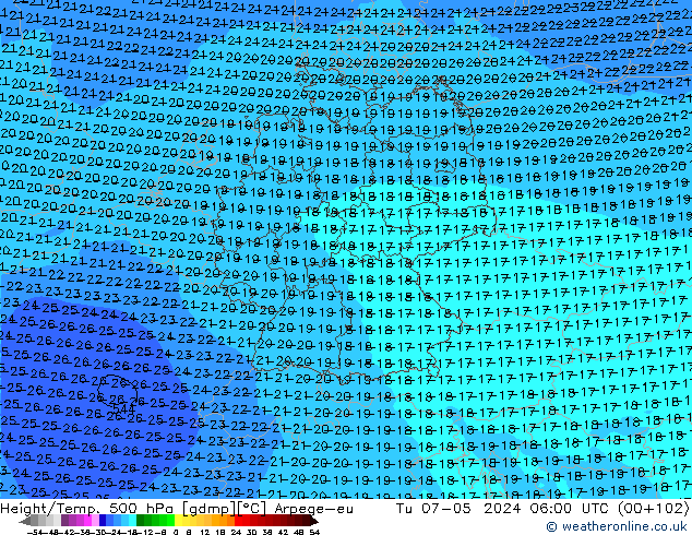 Hoogte/Temp. 500 hPa Arpege-eu di 07.05.2024 06 UTC