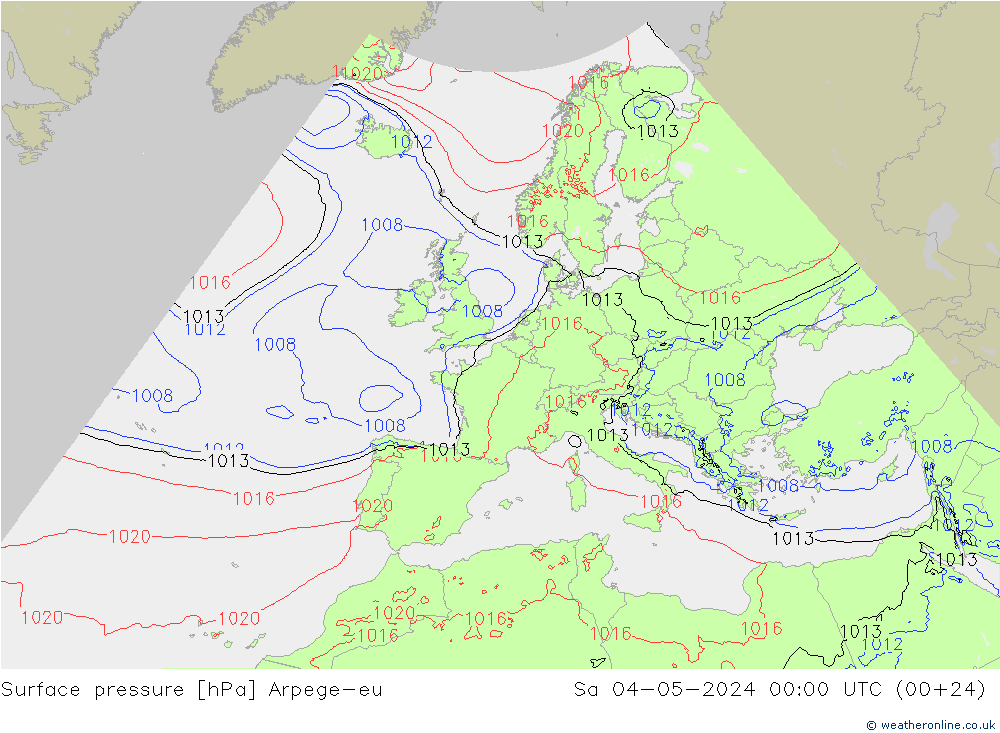 приземное давление Arpege-eu сб 04.05.2024 00 UTC