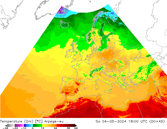 Temperature (2m) Arpege-eu Sa 04.05.2024 18 UTC