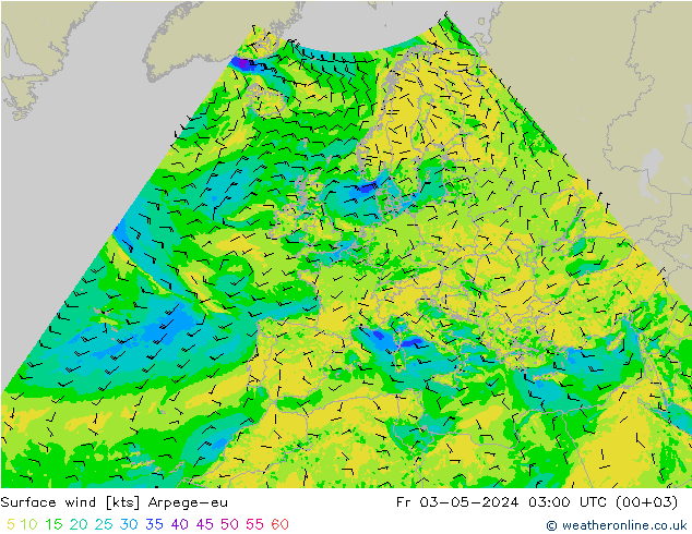 Surface wind Arpege-eu Pá 03.05.2024 03 UTC