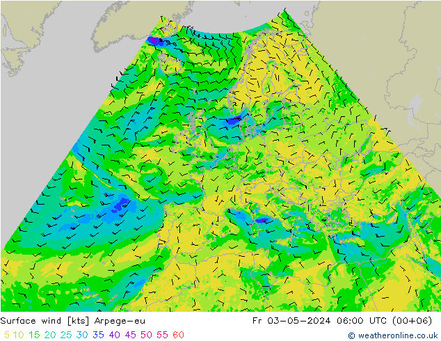 Vento 10 m Arpege-eu Sex 03.05.2024 06 UTC