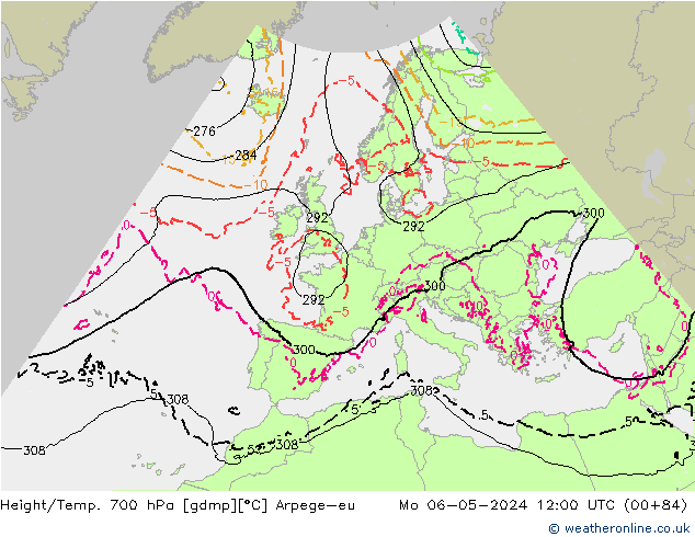 Height/Temp. 700 hPa Arpege-eu Mo 06.05.2024 12 UTC
