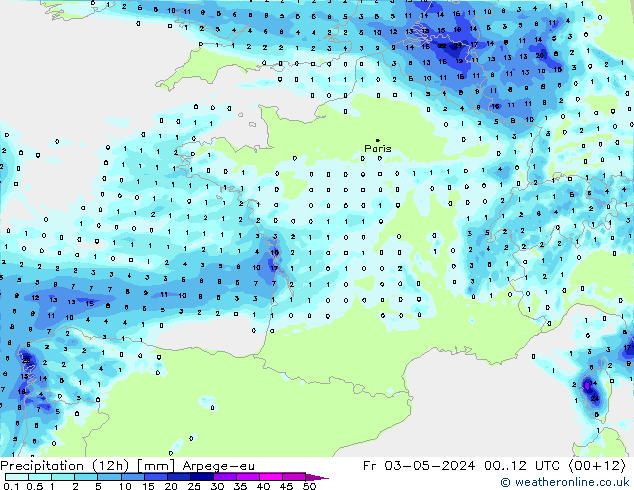 Precipitation (12h) Arpege-eu Fr 03.05.2024 12 UTC