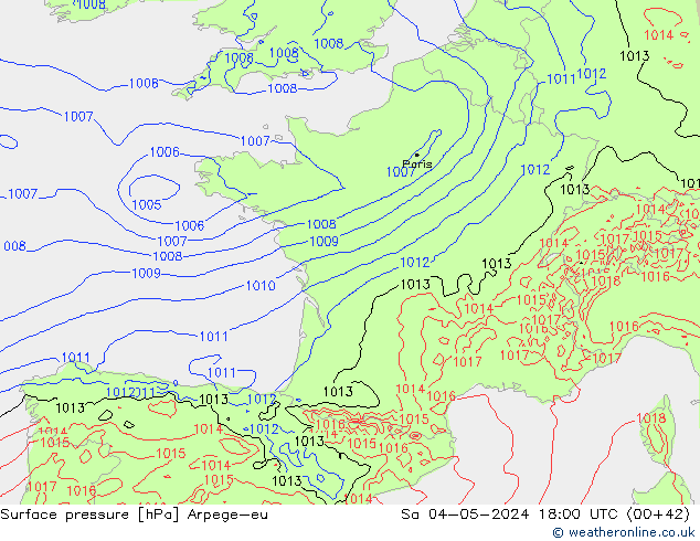 Atmosférický tlak Arpege-eu So 04.05.2024 18 UTC