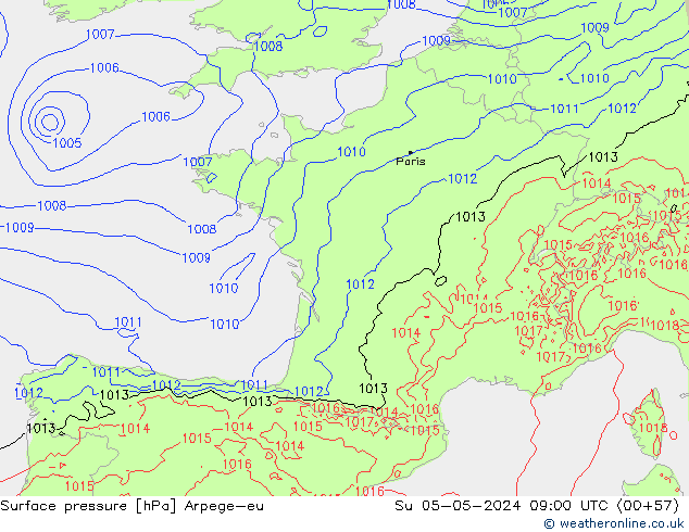 Atmosférický tlak Arpege-eu Ne 05.05.2024 09 UTC