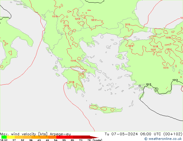 Maks. Rüzgar Hızı Arpege-eu Sa 07.05.2024 06 UTC