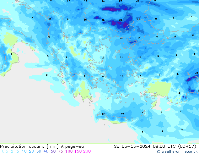 Totale neerslag Arpege-eu zo 05.05.2024 09 UTC