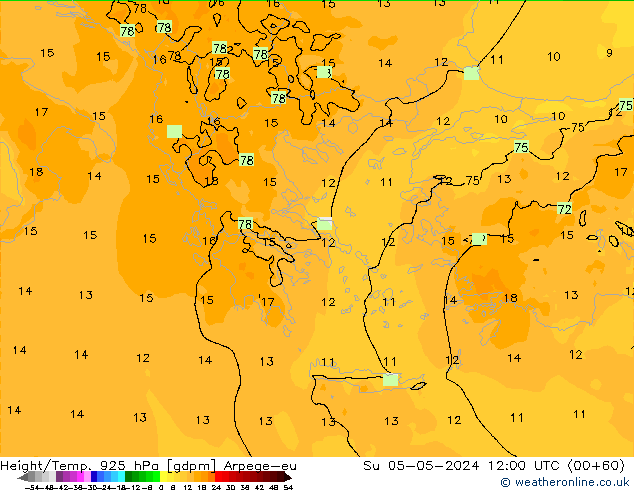 Height/Temp. 925 hPa Arpege-eu Ne 05.05.2024 12 UTC