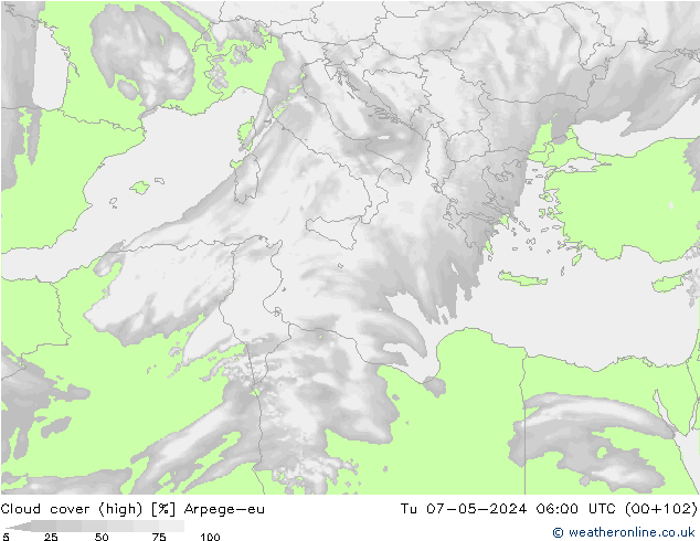 vysoký oblak Arpege-eu Út 07.05.2024 06 UTC