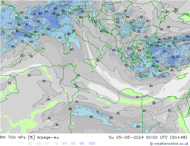 RH 700 hPa Arpege-eu  05.05.2024 00 UTC