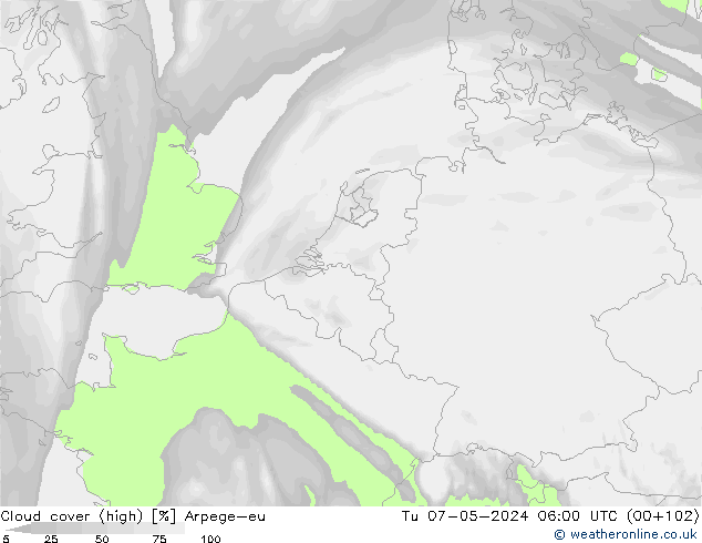 zachmurzenie (wysokie) Arpege-eu wto. 07.05.2024 06 UTC