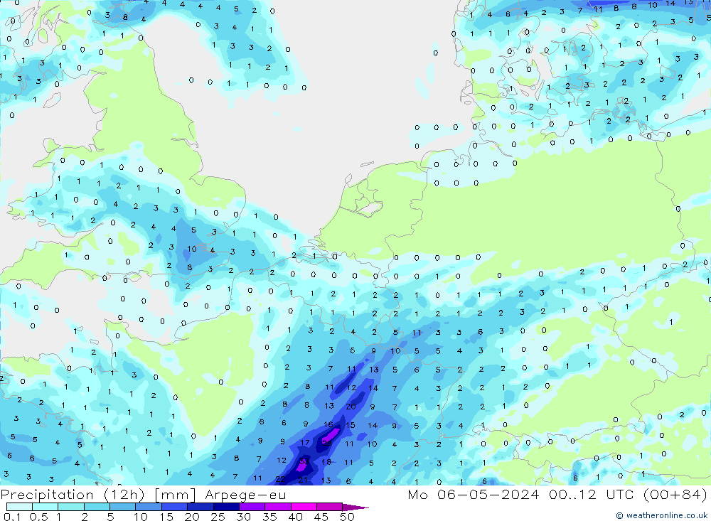 Precipitazione (12h) Arpege-eu lun 06.05.2024 12 UTC