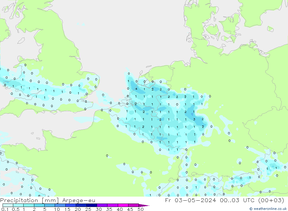 Precipitazione Arpege-eu ven 03.05.2024 03 UTC