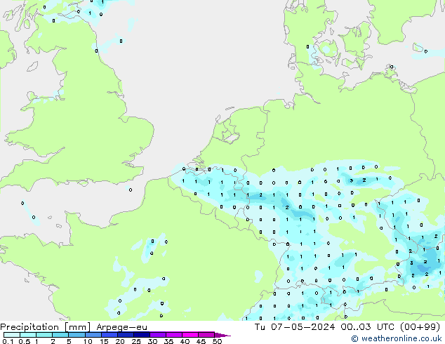 Precipitation Arpege-eu Tu 07.05.2024 03 UTC