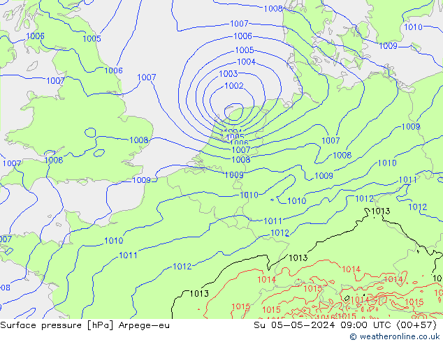 Surface pressure Arpege-eu Su 05.05.2024 09 UTC