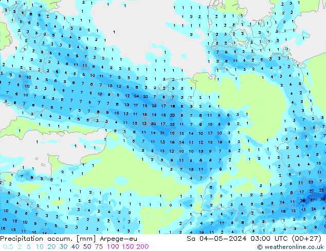 Precipitation accum. Arpege-eu So 04.05.2024 03 UTC