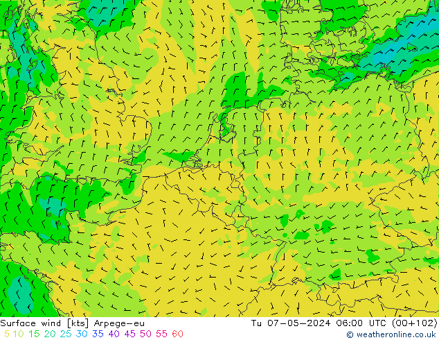 Wind 10 m Arpege-eu di 07.05.2024 06 UTC
