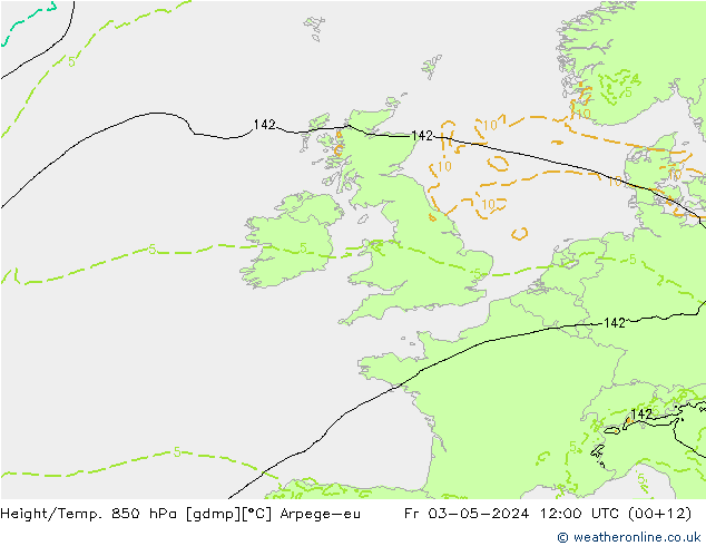Yükseklik/Sıc. 850 hPa Arpege-eu Cu 03.05.2024 12 UTC
