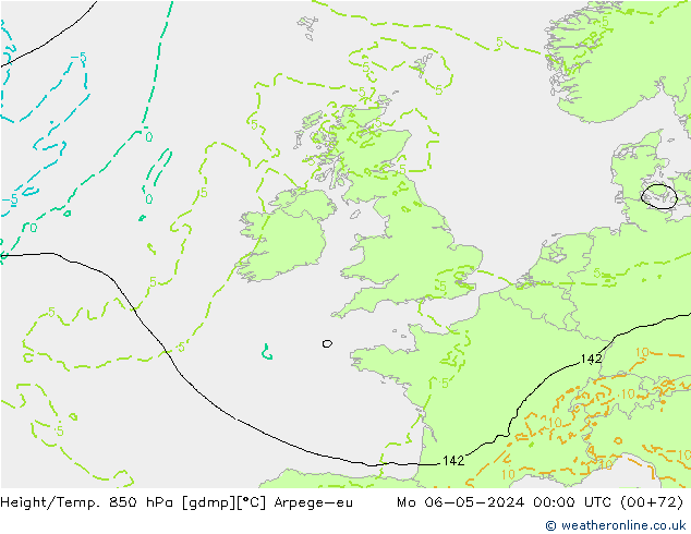 Hoogte/Temp. 850 hPa Arpege-eu ma 06.05.2024 00 UTC