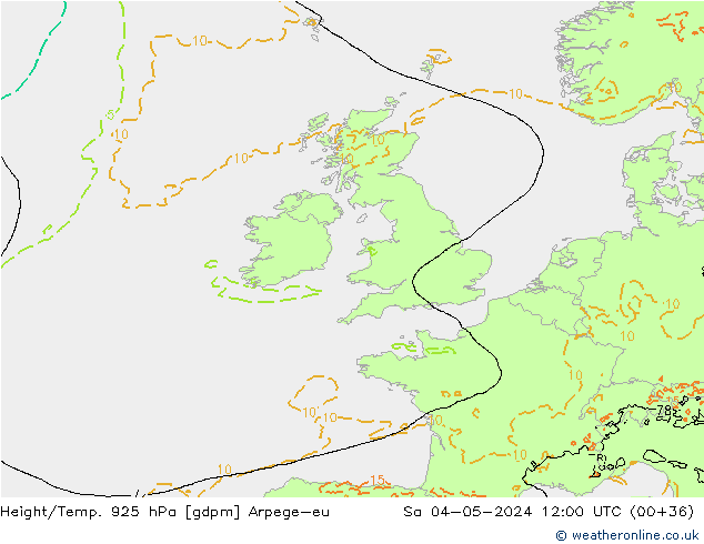 Height/Temp. 925 hPa Arpege-eu Sa 04.05.2024 12 UTC