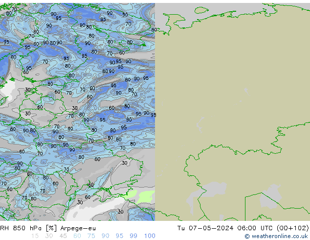 RH 850 hPa Arpege-eu Ter 07.05.2024 06 UTC