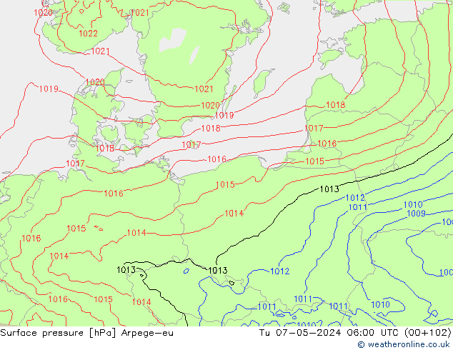 pressão do solo Arpege-eu Ter 07.05.2024 06 UTC