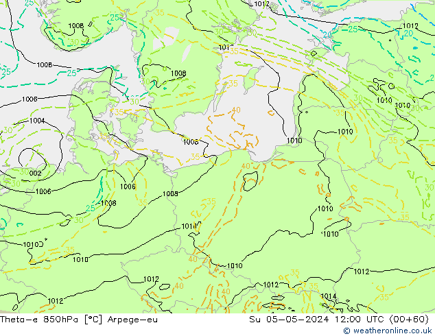 Theta-e 850hPa Arpege-eu Paz 05.05.2024 12 UTC
