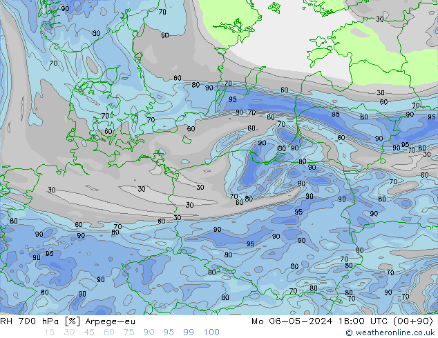 RH 700 hPa Arpege-eu Mo 06.05.2024 18 UTC