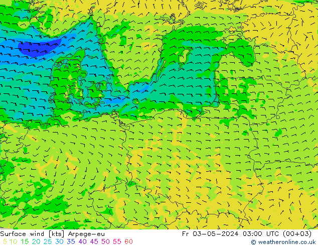 Surface wind Arpege-eu Fr 03.05.2024 03 UTC
