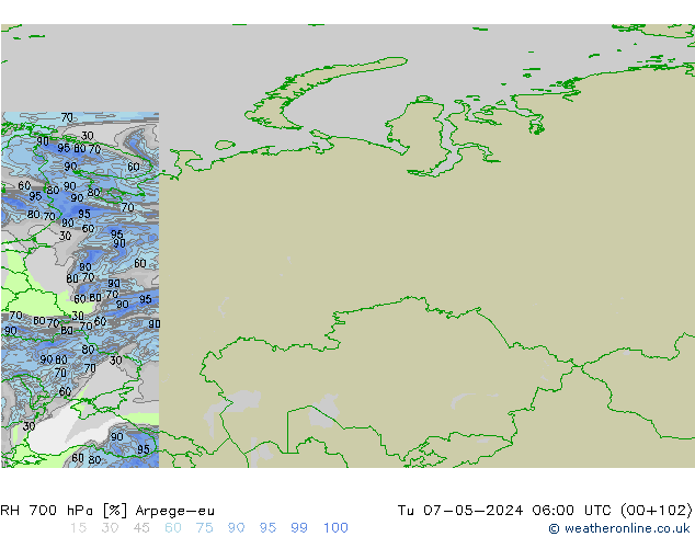 RH 700 hPa Arpege-eu Di 07.05.2024 06 UTC