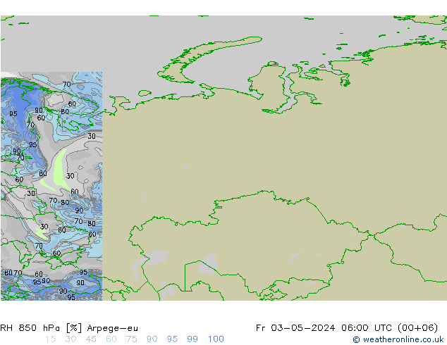 RH 850 hPa Arpege-eu Fr 03.05.2024 06 UTC