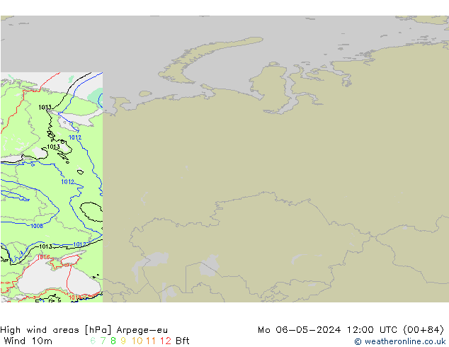 High wind areas Arpege-eu  06.05.2024 12 UTC